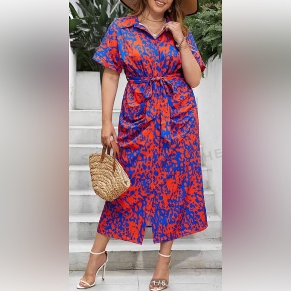 SHEIN VCAY Plus Allover Print Batwing Sleeve Shirt Dress Maxi Women’s‎ 5XL (138) - Picture 1 of 6